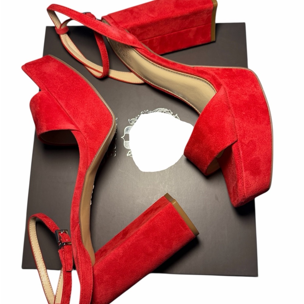 Vince Camuto Chastin Razz Red Suede Block Platform Heel Sandals | Size 10 | - Picture 6 of 8